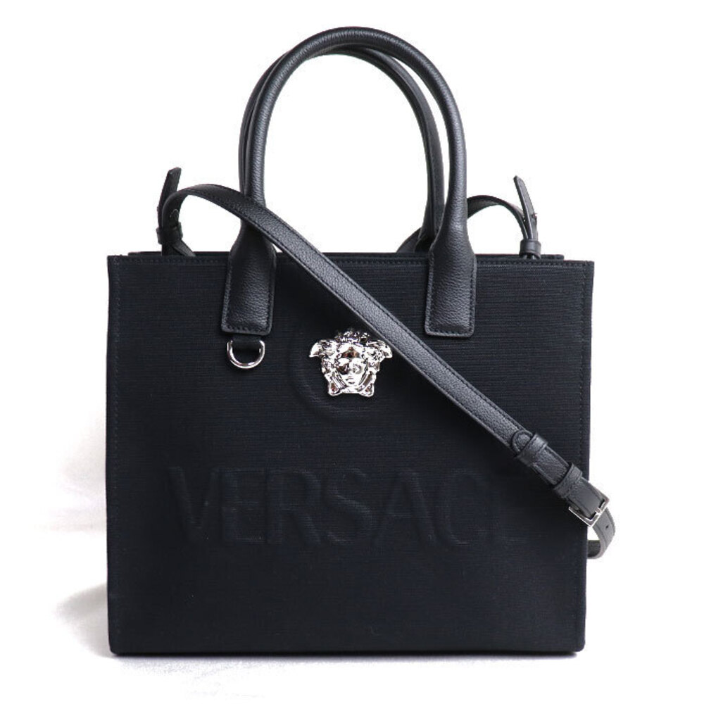 VERSACE La Medusa Canvas Tote Shoulder Bag Black